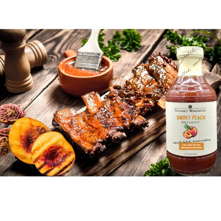 Gourmet Warehouse Smoky Peach Barbecue BBQ Sauce, 16 oz - Gluten Free, No HFCS - Pack of 2