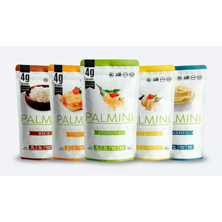Palmini Pouch Variety Pack (Hearts of Palm) - Linguine | Angel Hair | Lasagna | Rice | Mashed Gluten Free - Pack of 5