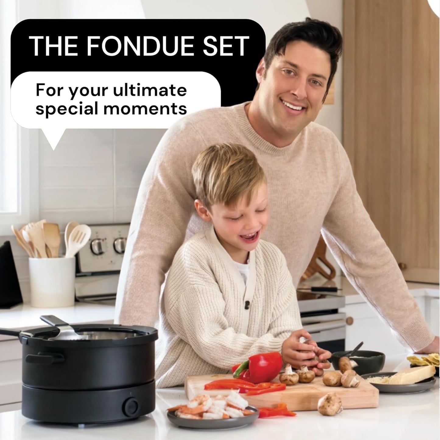 Evolution 3 in 1 Electric Fondue Set - Broth, Cheese, Chocolate Fondue Pot - Temp Control, Ceramic Bowl, 6 Baskets & Tongs - includes Cheese & Chocolate