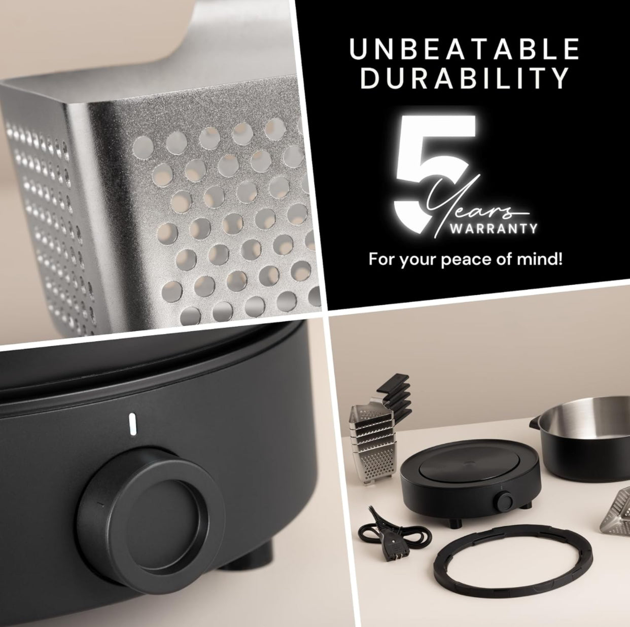 Evolution 3 in 1 Electric Fondue Set - Broth, Cheese, Chocolate Fondue Pot - Temp Control, Ceramic Bowl, 6 Baskets & Tongs - includes Cheese & Chocolate