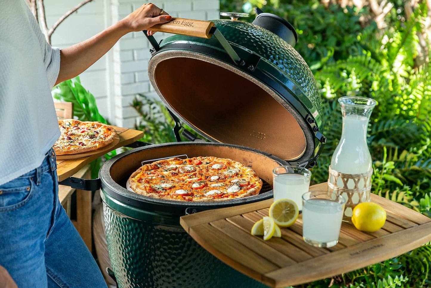 Cuzi Gourmet XL - 4 Piece Pizza Stone Set - 15" Thermal Shock Resistant Cordierite Baking Stone, 22" Natural Bamboo Peel & Cutter Rocker - Large Stone for Grill and Oven