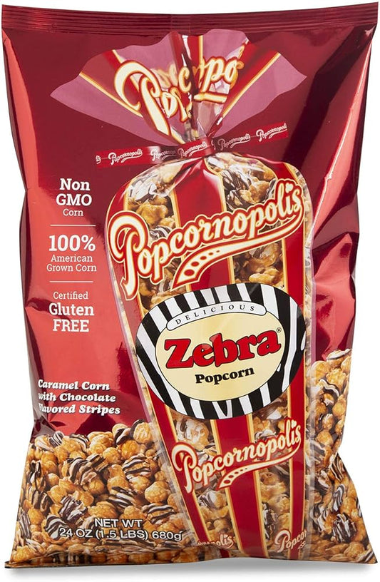 Popcornopolis Popcorn, Zebra, 24 oz - Gluten Free,  Non-GMO - Pack of 3