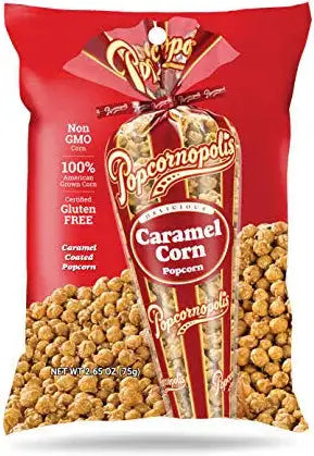 Popcornopolis Caramel Popcorn Snacks - Gluten Free, Non-GMO, 2.65 oz - Pack of 12