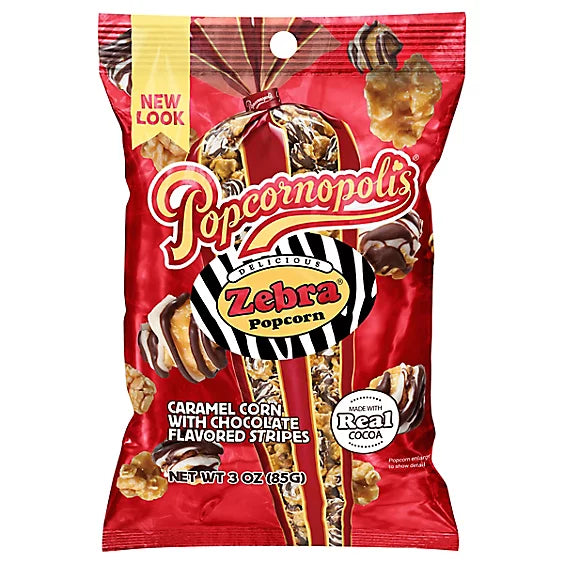 Popcornopolis Zebra Popcorn Snacks - Gluten Free, Non-GMO, 2.65 oz - Pack of 12