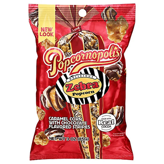 Popcornopolis Zebra Popcorn Snacks - Gluten Free, Non-GMO, 2.65 oz - Pack of 12