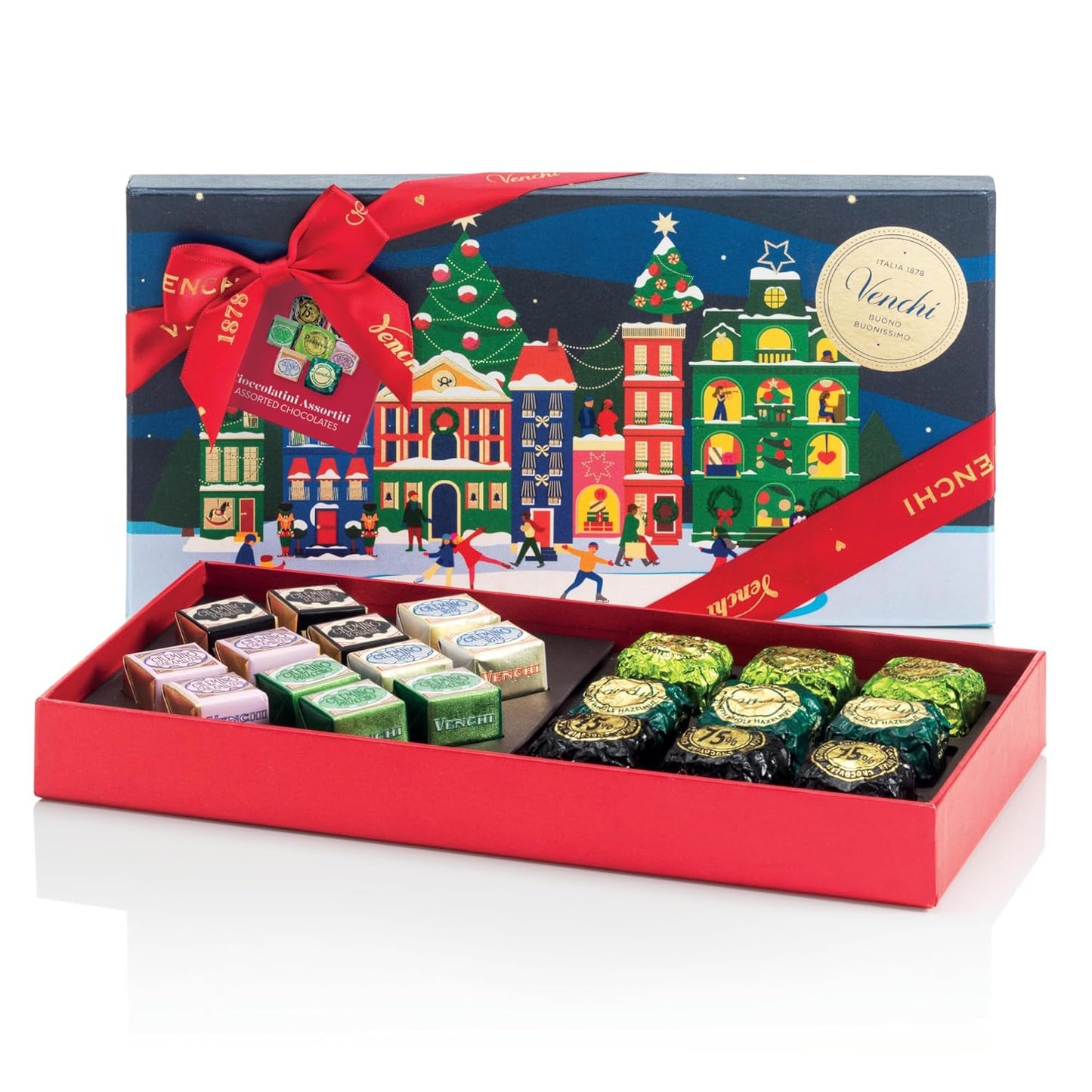 Venchi Italian Chocolate Christmas Gift Box with Assorted Cremini & Chocoviar, Limited Edition, 10.9 oz, Gluten-Free