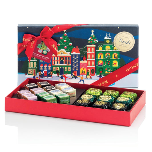 Venchi Italian Chocolate Christmas Gift Box with Assorted Cremini & Chocoviar, Limited Edition, 10.9 oz, Gluten-Free