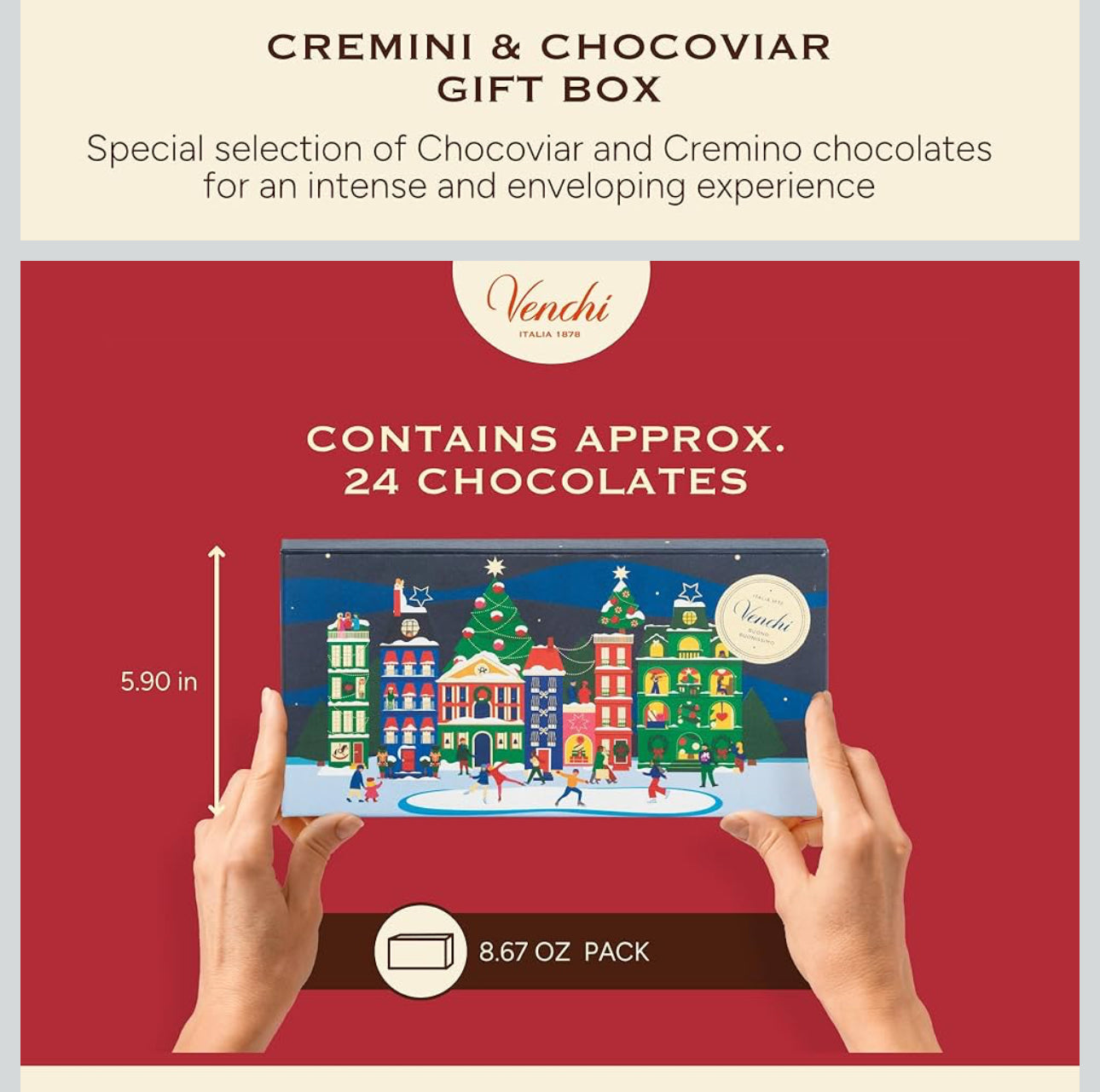 Venchi Italian Chocolate Christmas Gift Box with Assorted Cremini & Chocoviar, Limited Edition, 10.9 oz, Gluten-Free