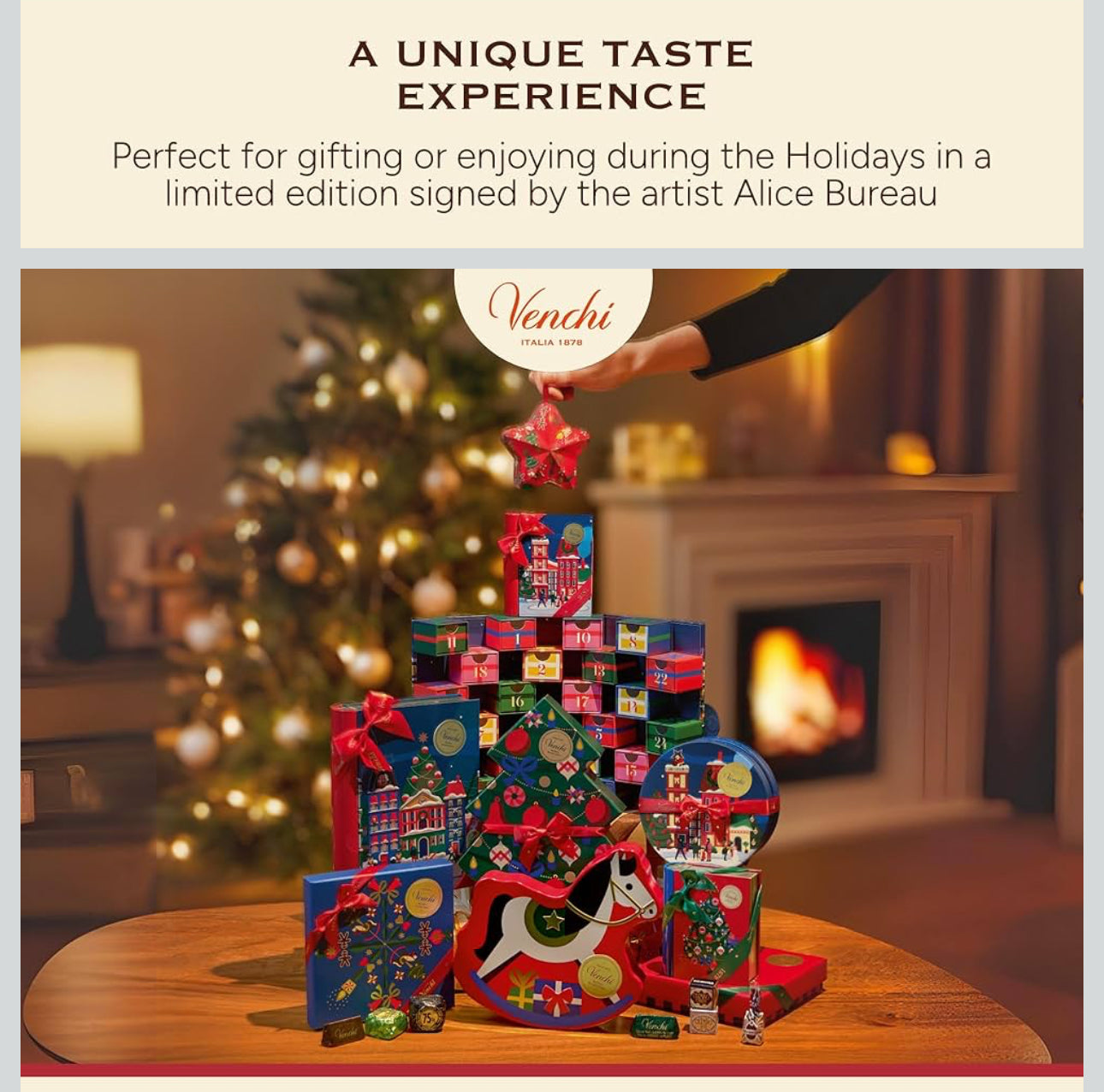 Venchi Italian Chocolate Christmas Gift Box with Assorted Cremini & Chocoviar, Limited Edition, 10.9 oz, Gluten-Free