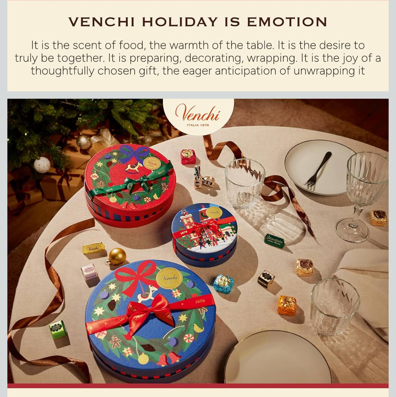 Venchi Italian Chocolate Christmas Gift Box with Assorted Cremini & Chocoviar, Limited Edition, 10.9 oz, Gluten-Free