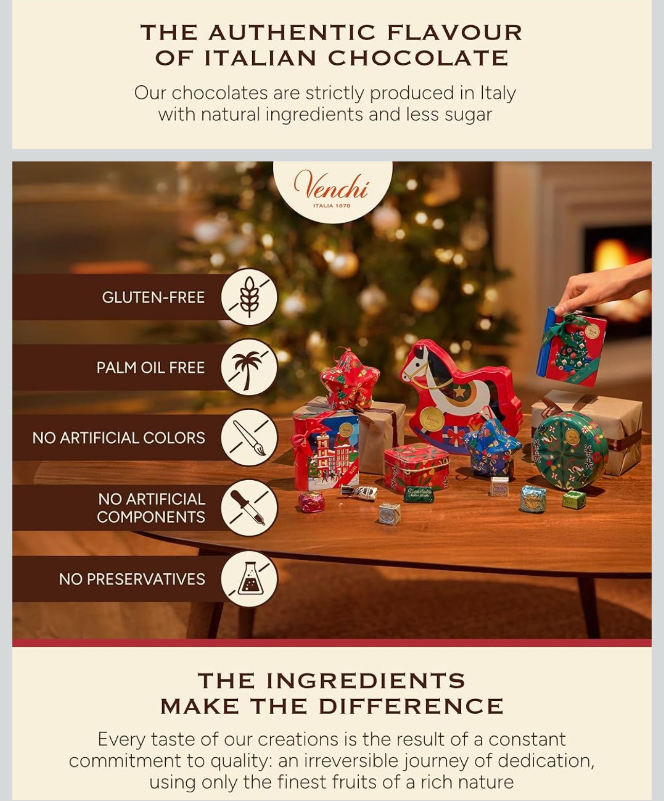 Venchi Italian Chocolate Christmas Gift Box with Assorted Cremini & Chocoviar, Limited Edition, 10.9 oz, Gluten-Free