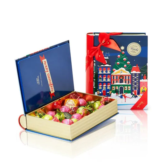Venchi Italian Chocolate Christmas Book with Assorted Chocolates, Gianduiotto and Chocoviar, Limited Edition, Gluten-Free
