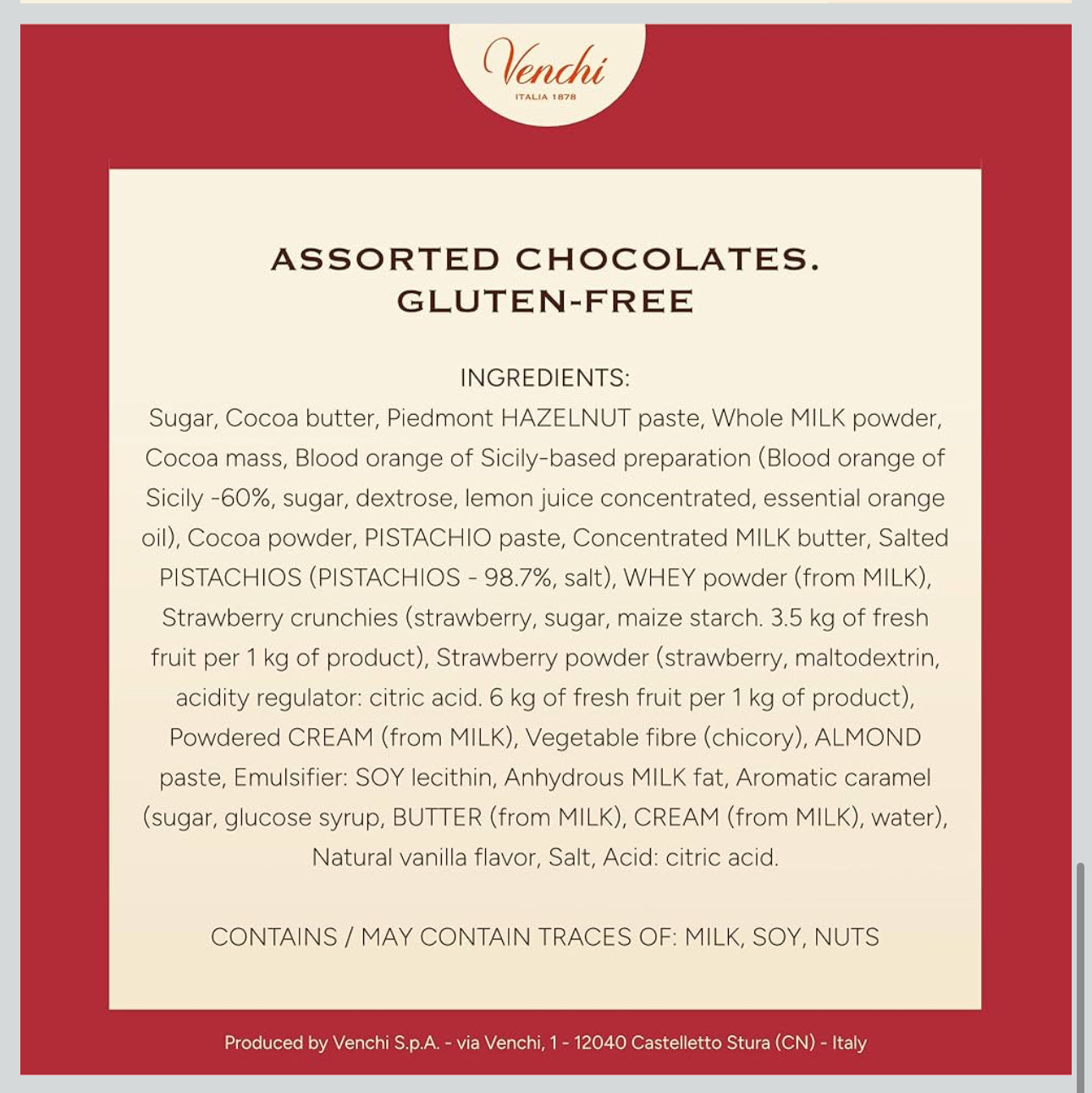 Venchi Italian Chocolate Christmas Book with Assorted Chocolates, Gianduiotto and Chocoviar, Limited Edition, Gluten-Free