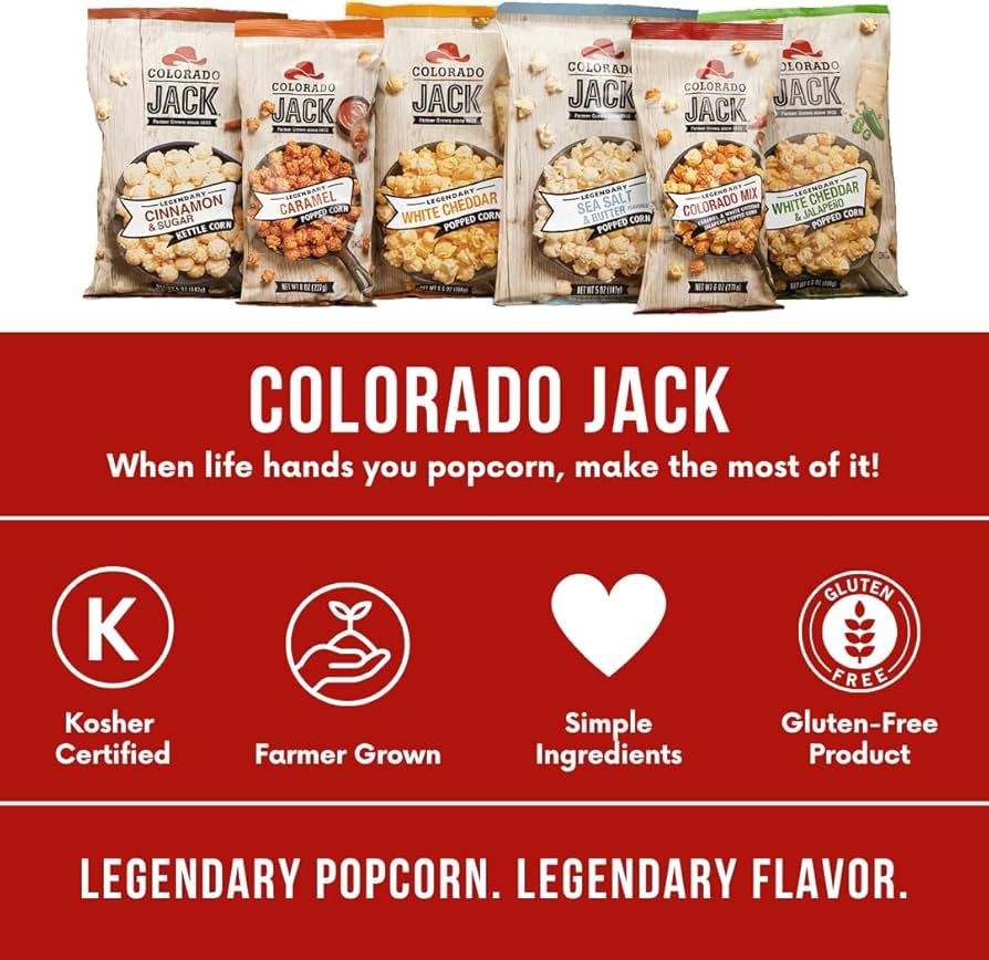 Colorado Jack Caramel Popcorn, Real Butter & Vanilla, Shareable Bags, 8 oz - Gluten Free - Pack of 3