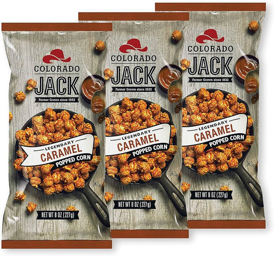 Colorado Jack Caramel Popcorn, Real Butter & Vanilla, Shareable Bags, 8 oz - Gluten Free - Pack of 3