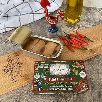 Canned Wild Pole & Line Tuna Fillet in Olive Oil Variety Pack of 6 - Mediterranean Diet Turmeric Curry, Basil, Ginger, Piri Piri, Oregano, Bell Pepper - Hand-Packed in PORTUGAL