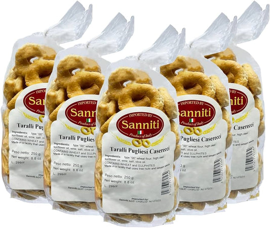 Sanniti Italian Taralli Pugliese Caserecci Tradizionale - Italian Crackers - 8.8 oz - Pack 5