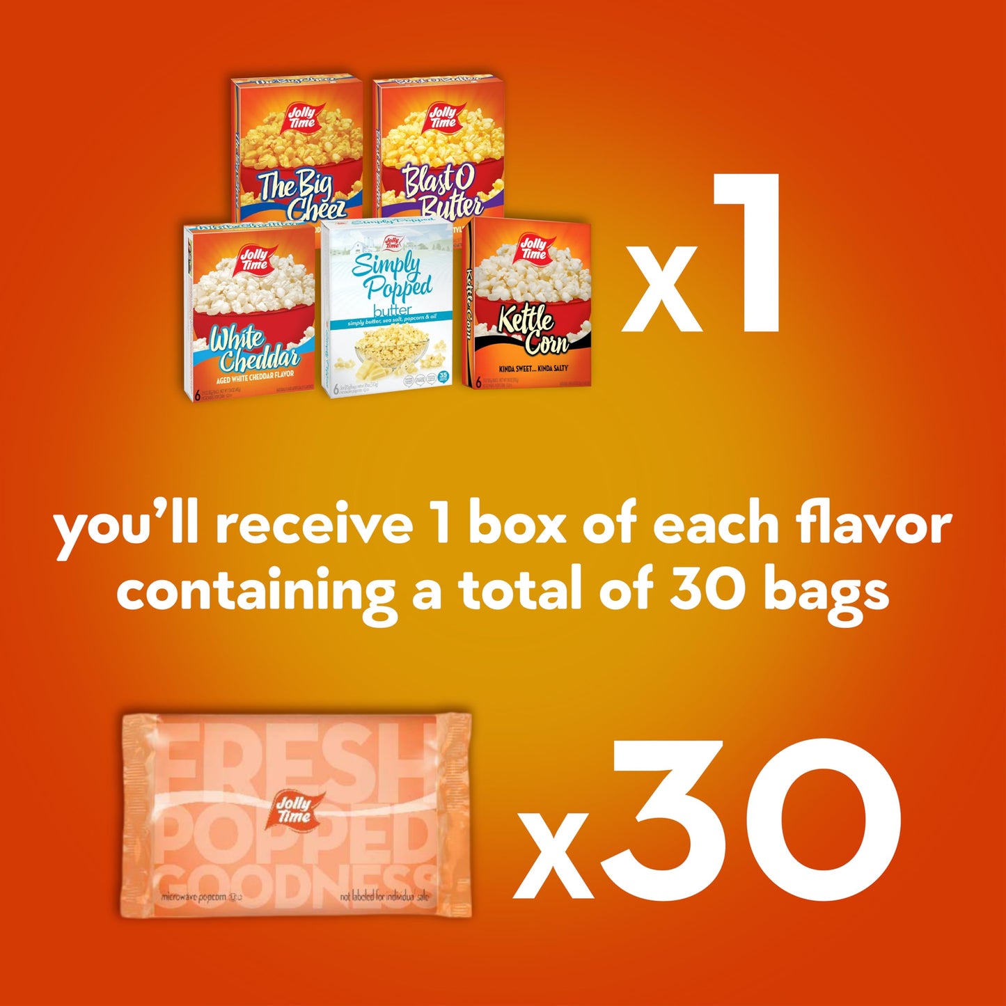 Gluten Free, Non-GMO Microwave Popcorn Variety Pack, Five Flavors, 6 Bags Per Variety