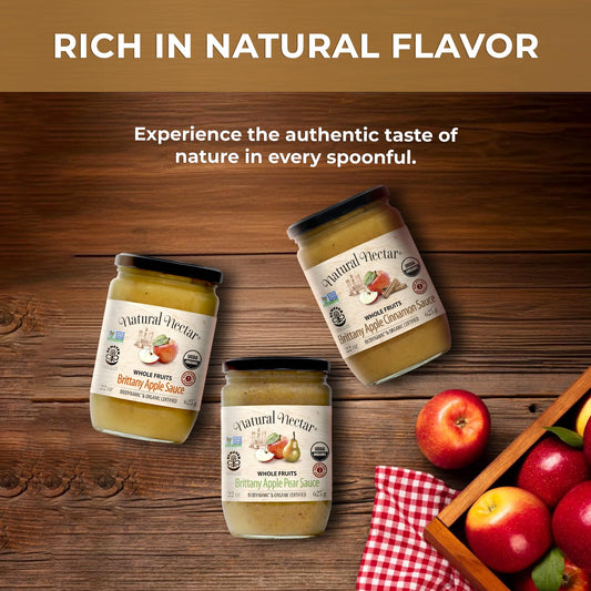Natural Nectar Biodynamic & Organic Brittany Apple & Pear Sauce - USDA Organic Apple Sauce Certified, No Added Sugars, 22 oz - Pack of 3