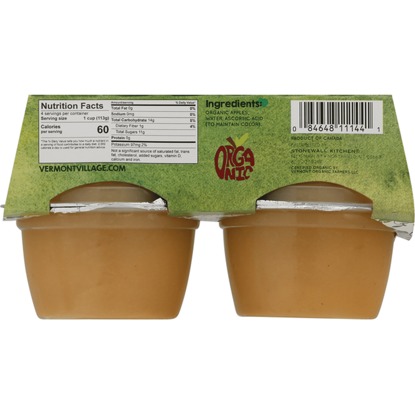 Vermont Village Applesauce Organic Unsweetened Cups, 4 Count - Pack of 2