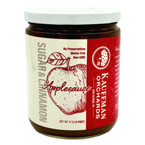Kauffman Orchards Simply With Sugar and Cinnamon Applesauce, No Sugar Added, Made in Small Batches, 17 oz - Pack of 2
