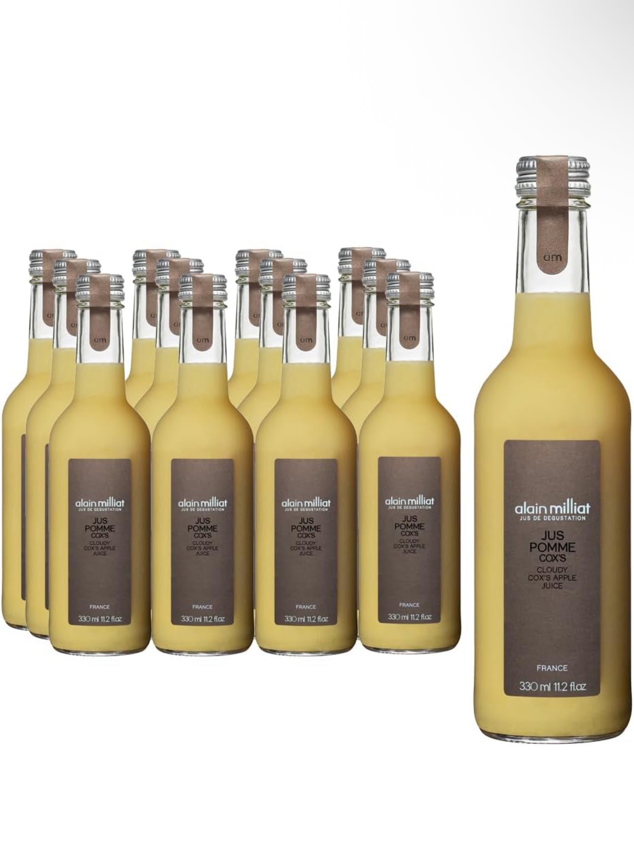 Alain Milliat Cloudy Cox Apple Juice, 11.2 Fl Oz Glass Bottle, GMO-Free Apples, Imported from France - 12/Case