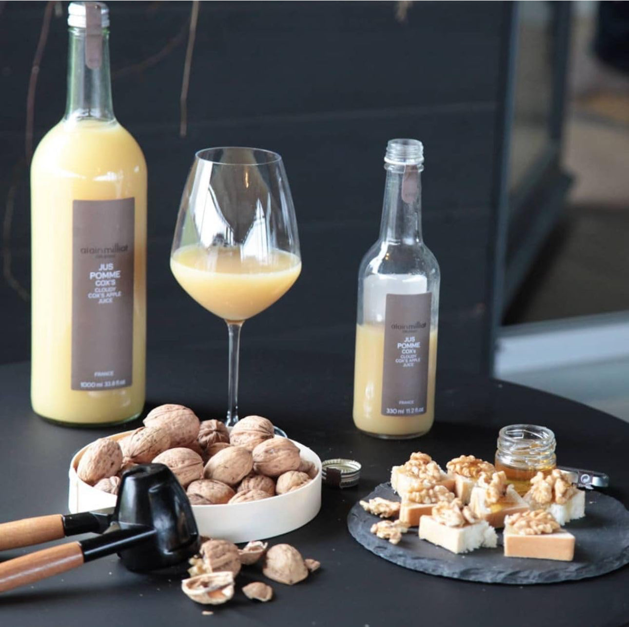 Alain Milliat Cloudy Cox Apple Juice, 11.2 Fl Oz Glass Bottle, GMO-Free Apples, Imported from France - 12/Case