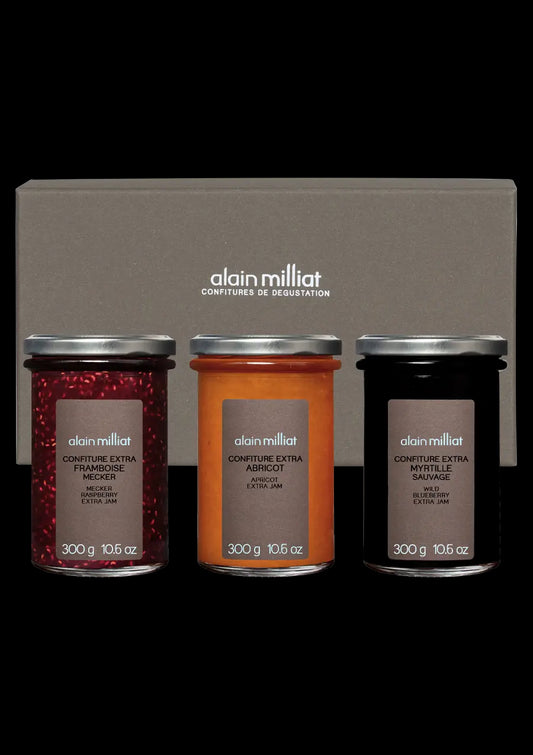 Alain Milliat “The Gourmandise" Jam Gift Box - Three 10.6 oz Jars - Raspberry/Apricot/Blueberry | Imported from France
