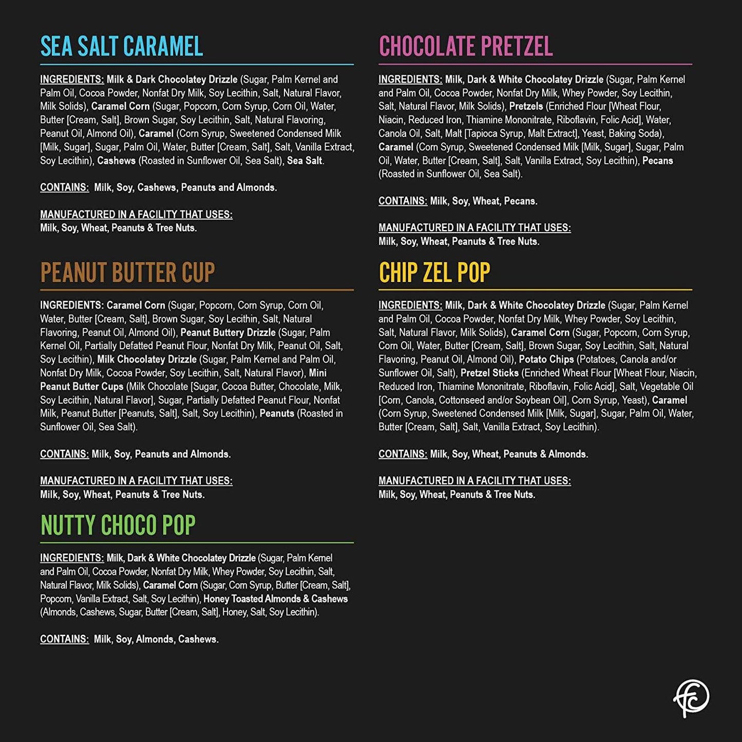 Funky Chunky Gourmet Popcorn Sampler Variety - Sea Salt Caramel, Nutty Choco Pop, Peanut Butter Cup, Chip Zel Pop, and Chocolate Pretzel - 2 oz - Pack of 5