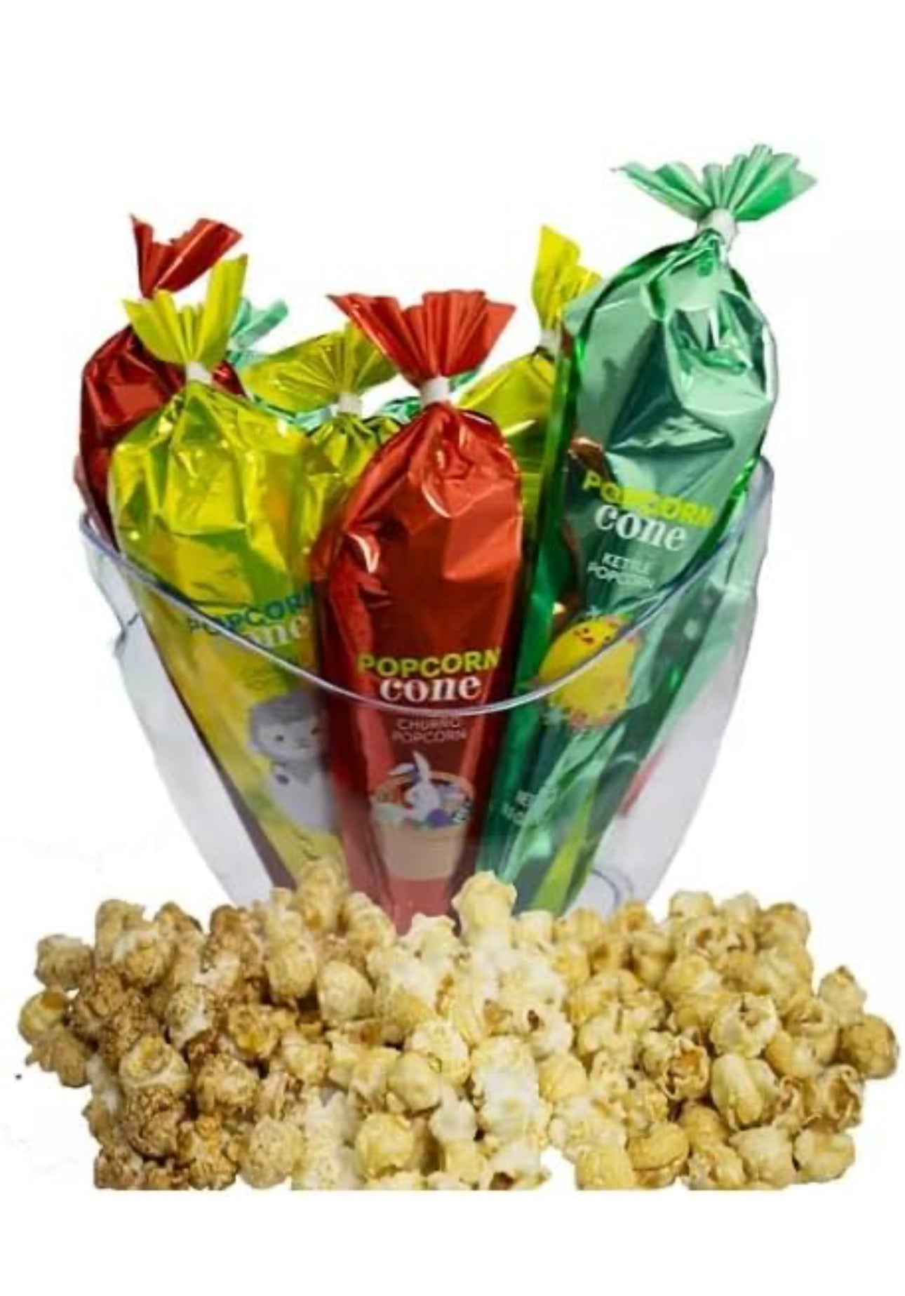 Popcorn Variety Cones, Non-GMO - Kettle Corn, Caramel Corn, Confetti Corn - Pack of 12