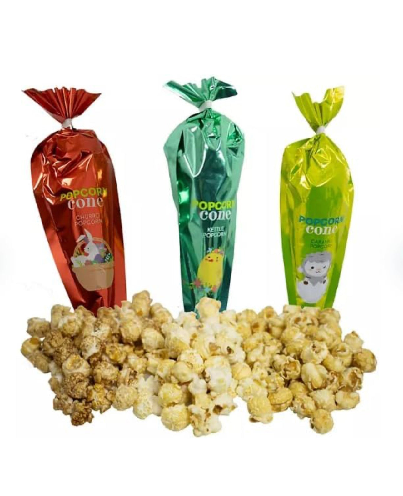 Popcorn Variety Cones, Non-GMO - Kettle Corn, Caramel Corn, Confetti Corn - Pack of 12