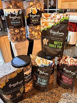 Funky Chunky Gourmet Popcorn Gift Set - Sea Salt Caramel, Peanut Butter Cup, Nutty Choco Pop, Chocolate Pretzel & Chip Zel Pop, 5 oz Bags (4) & 19-Ounce Canisters (4) Variety - Pack of 8