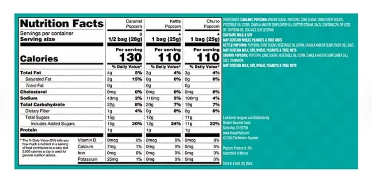 Popcorn Variety Cones, Non-GMO - Kettle Corn, Caramel Corn, Confetti Corn - Pack of 12