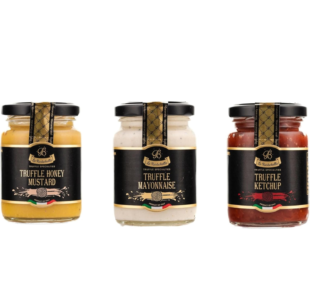 La Rustichella Truffle Dip Sauces Set - Black Truffle Sauces - Truffle Ketchup, Truffle Mayonnaise, Truffle Sweet Honey Mustard 3.5 oz  - Pack of 3