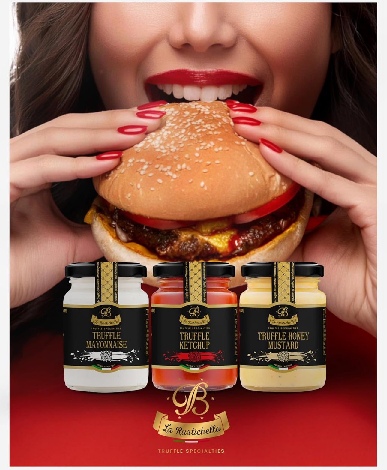 La Rustichella Truffle Dip Sauces Set - Black Truffle Sauces - Truffle Ketchup, Truffle Mayonnaise, Truffle Sweet Honey Mustard 3.5 oz  - Pack of 3