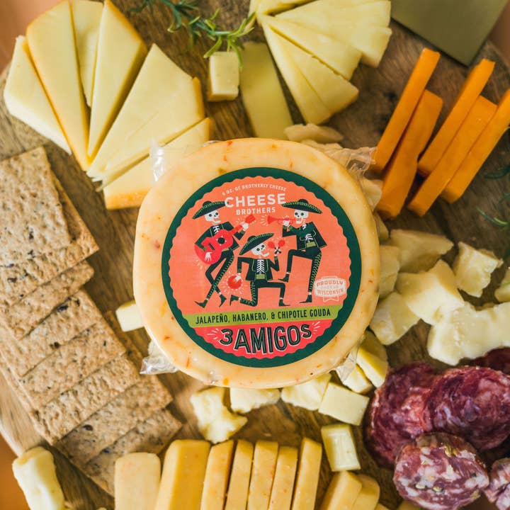 Three Amigos Gouda Cheese | Crafted in Wisconsin with Jalapeno, Habanero and Chipotle Peppers  - Pack of 4