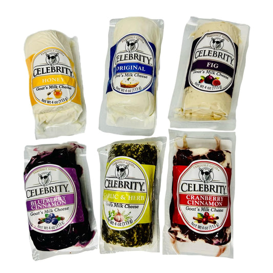 Goat cheese by Celebrity Variety - includes Fig, Cranberry Cinnamon, Honey, Blueberry Cinnamon, Original, and Garlic Herb Goat Cheese - 4 oz - Pack of 6