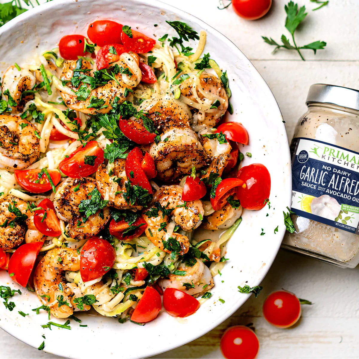 Primal Kitchen Alfredo Pasta Sauce, Gluten Free , No Dairy - Added Sugar, Includes Original and Garlic Alfredo Sauce - Pack of 2