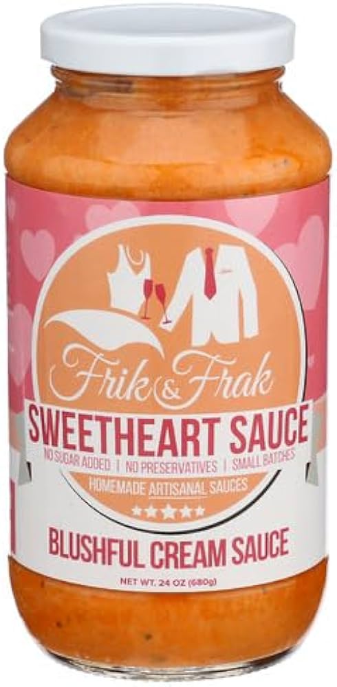 Frik & Frak Creamy Pasta Sauce - No Sugar Added, No Preservatives, Gluten Free, 36 Month Shelf Life, Artisan Small Batch Crafted Pasta Sauces, Sweetheart Sauce, 24 Oz Jars - Pack of 6