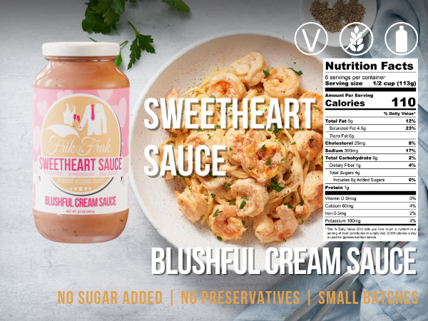 Frik & Frak Creamy Pasta Sauce - No Sugar Added, No Preservatives, Gluten Free, 36 Month Shelf Life, Artisan Small Batch Crafted Pasta Sauces, Sweetheart Sauce, 24 Oz Jars - Pack of 6