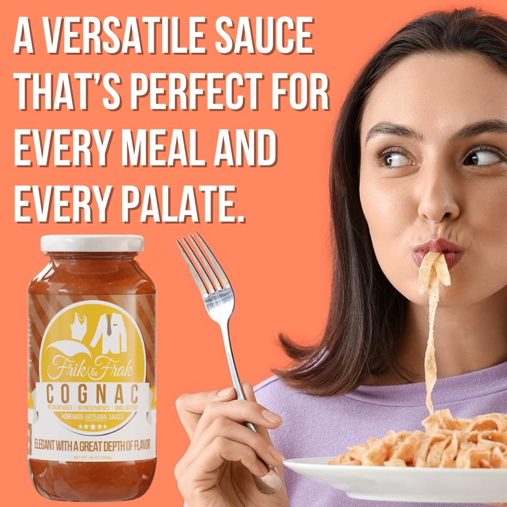 Frik & Frak Cognac Pasta Sauce - No Sugar Added, No Preservatives, Gluten Free, 36 Month Shelf Life, Artisan Small Batch Crafted Pasta Sauces, Sweetheart Sauce, 24 Oz Jars - Pack of 6