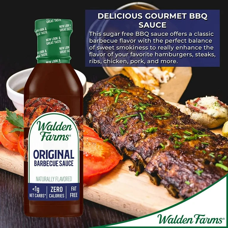 Walden Farms Bbq Sauce Variety - Hickory Smoked Barbecue, Thick and Spicy Bbq, Original Barbecue, Honey Barbecue, 12 oz - Pack of 4