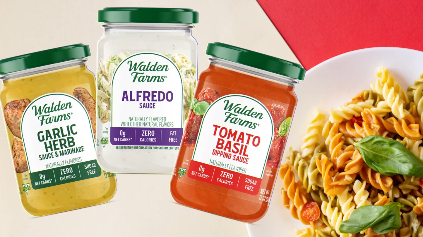 Walden Farms Pasta Sauce Variety - Garlic & Herb Pasta Sauce, Pasta Sauce Alfredo, Pasta Sauce Tomato and Basil, 12 oz - Pack of 3