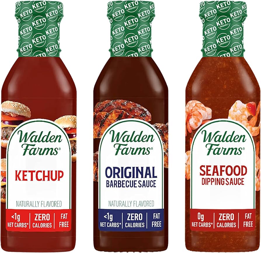 Walden Farms Calorie Free Ketchup - Gluten Free, Sugar Free Ketchup,Seafood Sauce & Original BBQ Sauce , 12 oz - Pack of 3