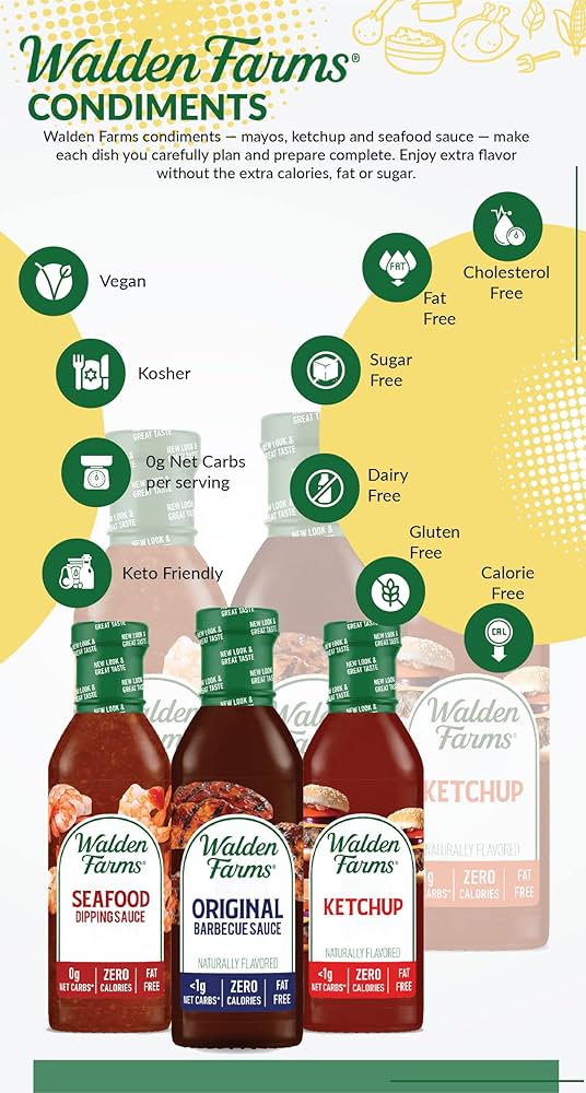 Walden Farms Calorie Free Ketchup - Gluten Free, Sugar Free Ketchup,Seafood Sauce & Original BBQ Sauce , 12 oz - Pack of 3