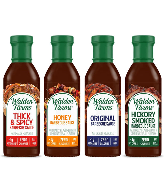 Walden Farms Bbq Sauce Variety - Hickory Smoked Barbecue, Thick and Spicy Bbq, Original Barbecue, Honey Barbecue, 12 oz - Pack of 4