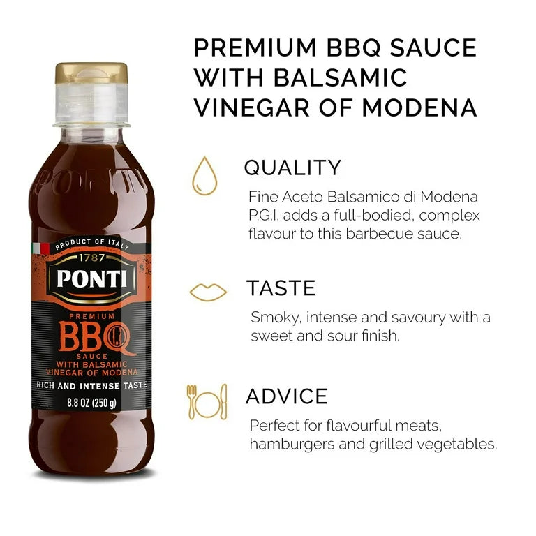 Ponto Premium BBQ Glaze Sauce with Balsamic Vinegar of Modena - Sensations with Marinades - 8.8 oz, Imported from Italy - Pack of 2