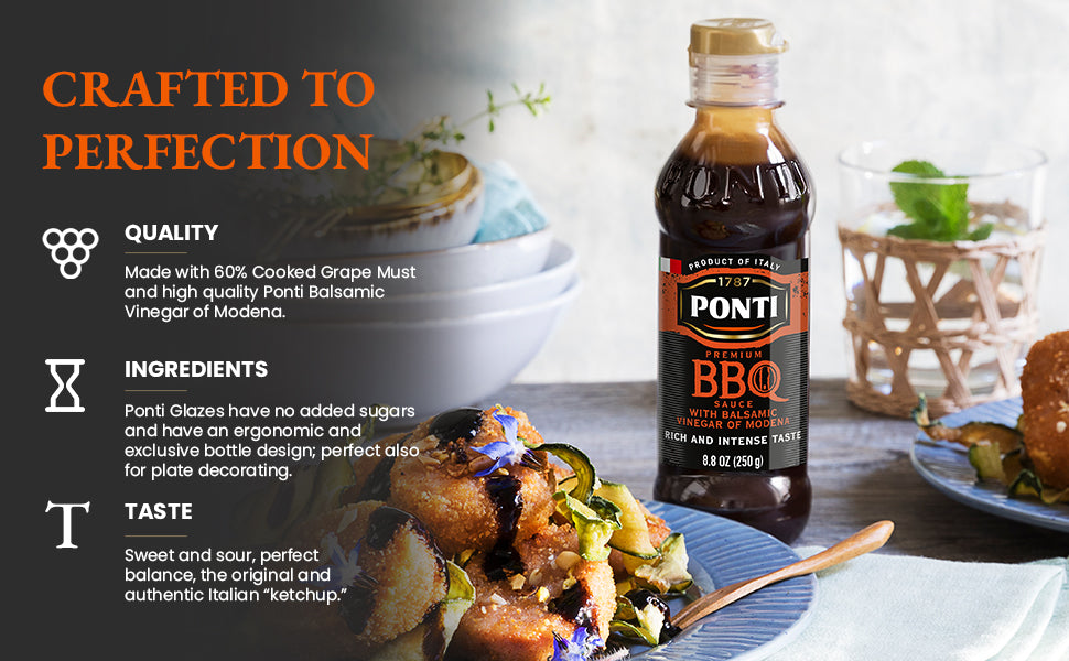 Ponto Premium BBQ Glaze Sauce with Balsamic Vinegar of Modena - Sensations with Marinades - 8.8 oz, Imported from Italy - Pack of 2
