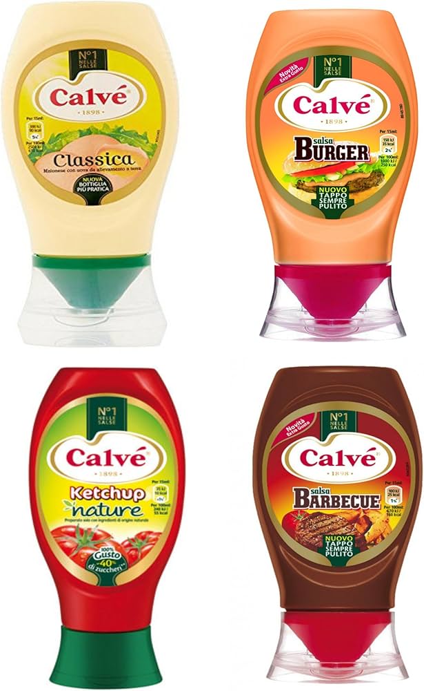 Calvé Italian Variety Dressing Sauces - Ketchup Nature, Salsa Burger, Classica, Salsa Barbecue Sauce - 8.8 oz, Imported from Italy - Pack of 4