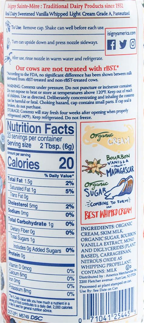 Organic Isigny's Creme Chantilly Whipped Cream with Vanilla of Madagascar - 12/Case